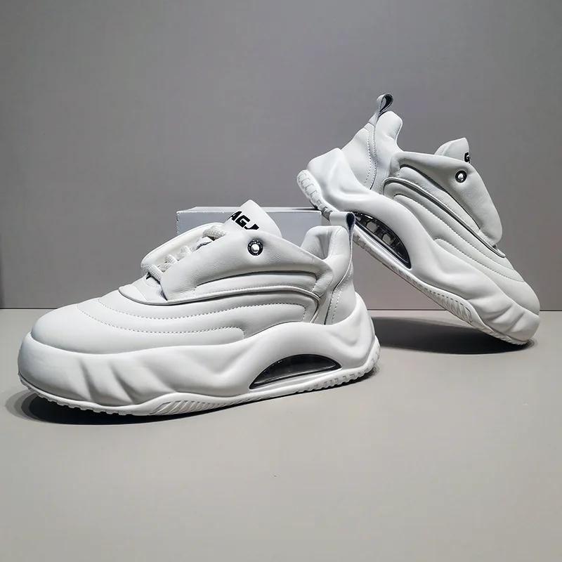 

Роскошные массивные кроссовки для мужчин, дизайнерские белые туфли на воздушной подушке, модные повседневные туфли из вторичной кожи с увеличенной высотой на платформе 38