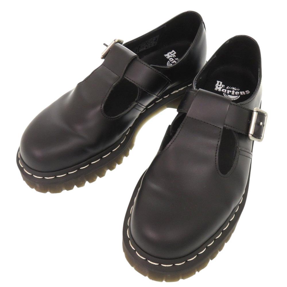 Used AUTHENTIC Dr.Martens POLLEY BEX White Stitch T-BarLeather Shoes Black Leather