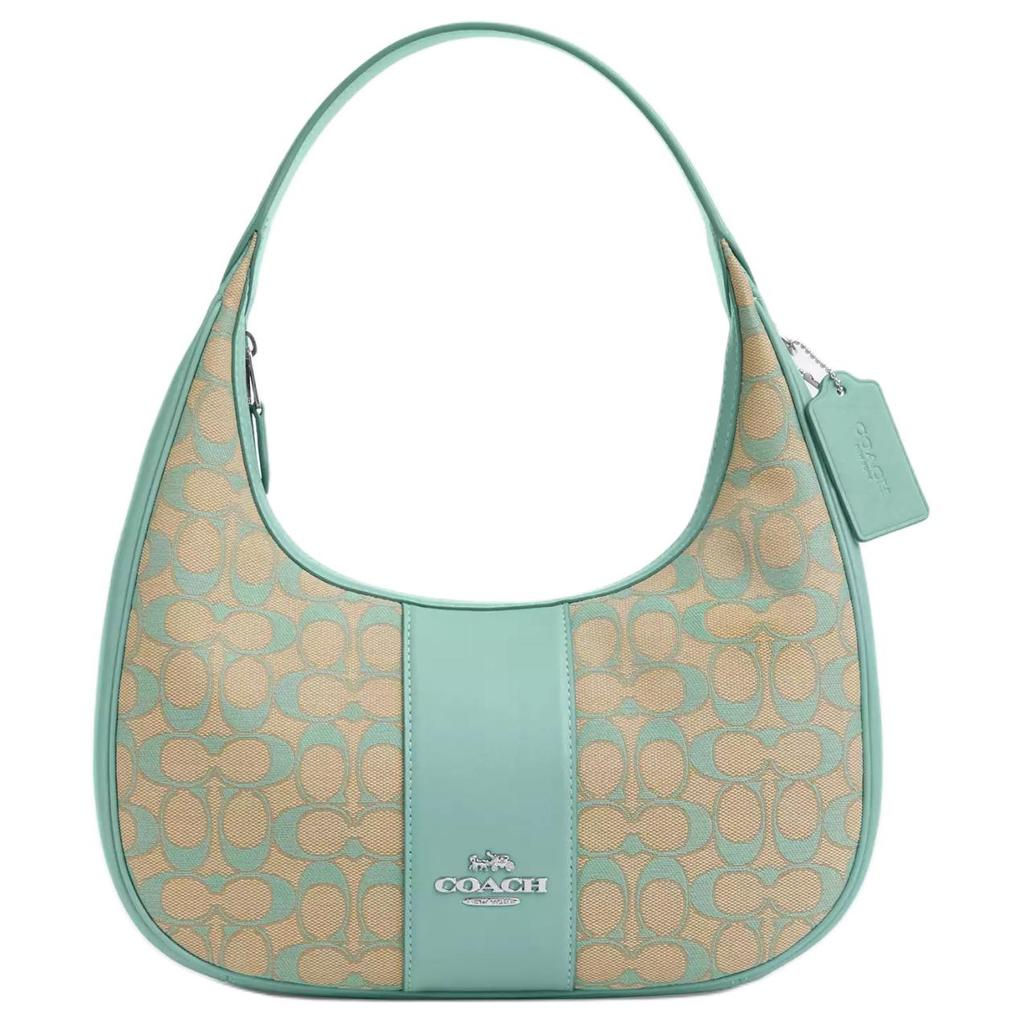 Coach Carmen 29 Signature Jacquard Zip Closure Smooth Leather Tote Shoulder Bag Large Women bags Silver Faded-Blue CT765-SVVSW