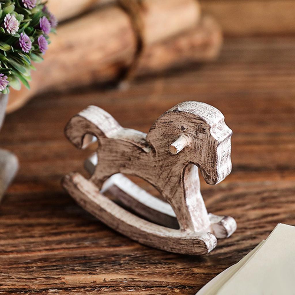 Wooden Rocking Horse Table Decoration Centerpiece Ornament Art Furnishing Craft Rocking Horses Figurine Collectible Home Decor