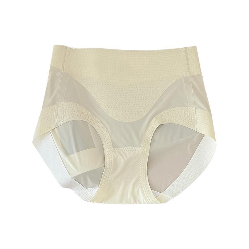 Seamless High Waist Cream Ice Silk Underwear for Women Naked Lift Hip Breathable Belly Wrap Hip Briefs