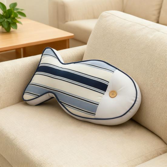 Nautical Fish Canvas Pillow Striped Fish Shape Throw Pillow Stuffed Plushie Hugging Back Cushion Sofa Bedroom Living Room Decoration