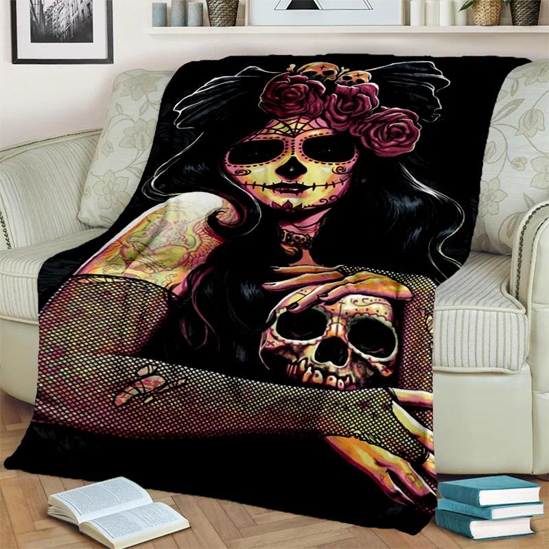 Coperta Orrore Teschio Femminile Ragazza Morta Gotica, Morbida Coperta da Lancio per Casa Camera da Letto Letto Divano Picnic Viaggio Ufficio Coperta Coprente Bambino
