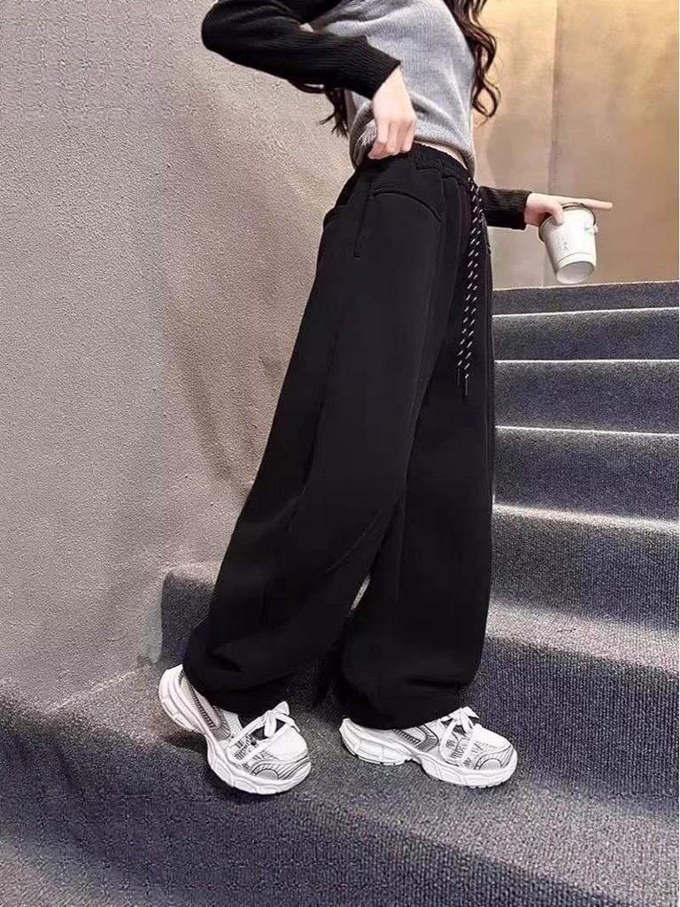 Dívčí kalhoty s širokými nohavicemi pro jaro a podzim 2025 - Ležérní módní pracovní a sportovní kalhoty pro velké děti