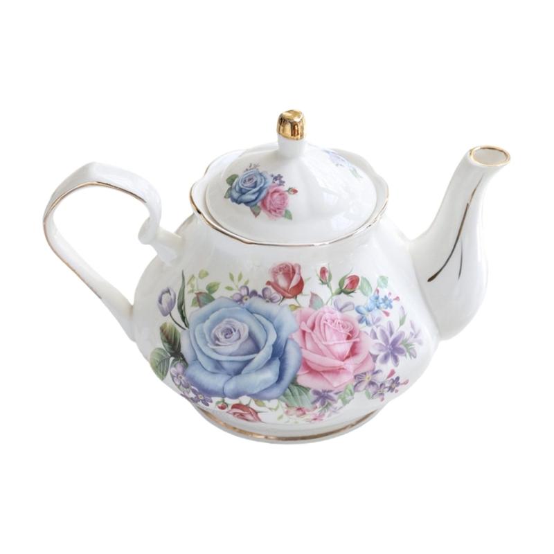 Ergonomic Handle Ceramic Teapot With Floral Pattern And Gold Trim Porcelain Tea Pot Suitable For Gifting