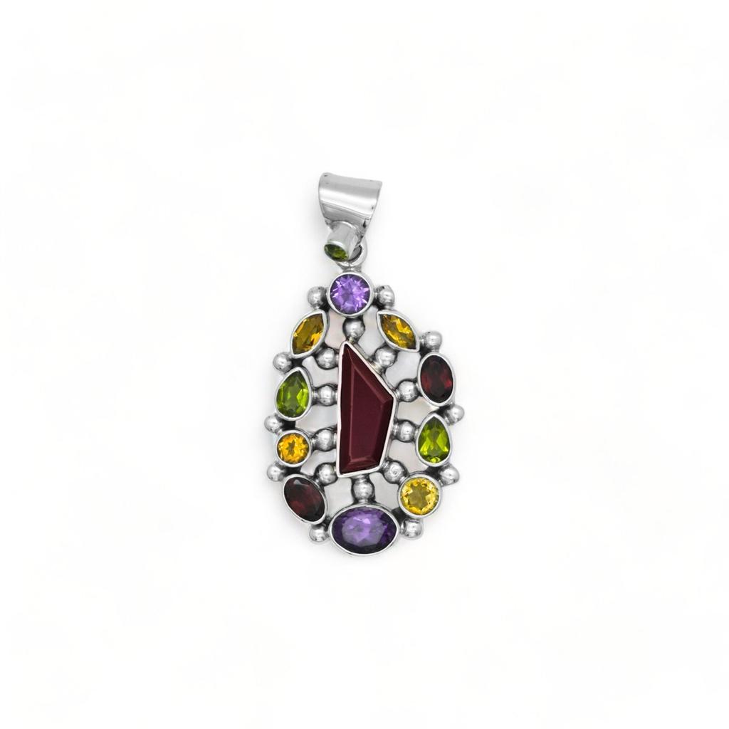 Multi Gemstone 925 Sterling Silver Pendant Necklace
