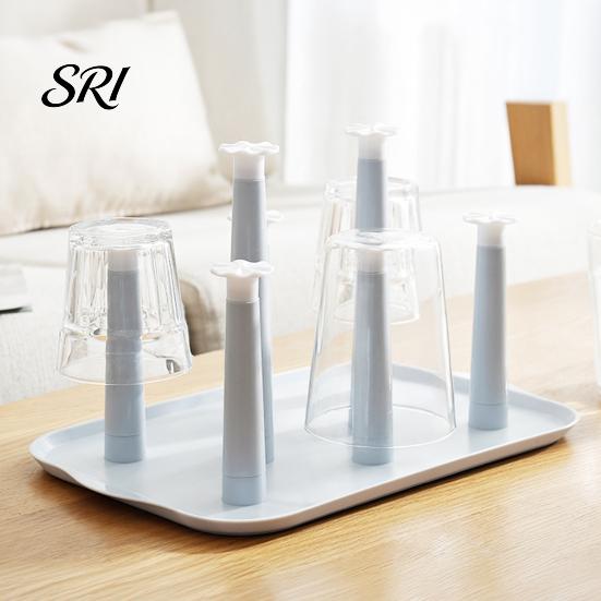 Cup Drying Rack for 6 Cups 6-Slot Plastic with Drip Tray Space-Saving Holder Countertop Organizer Mugs Glasses BPA-Free Kitchen Storage