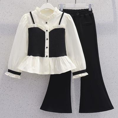 Große Mädchen, Western-Stil Modische Anzüge, Frühlings-Temperament, Mädchen, Kinderhemden, Schlaghosen, Zweiteiliger Anzug