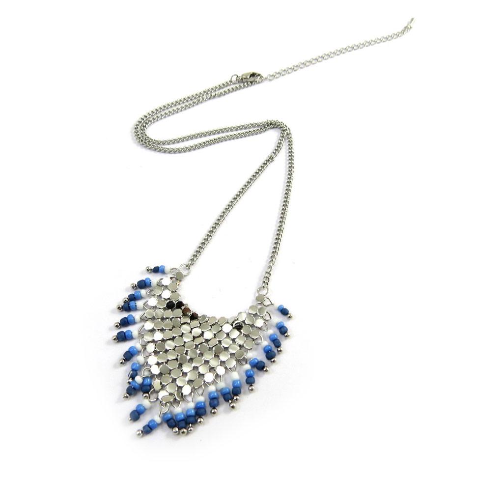 Les Trésors De Lily [N3104] - Halskette 'Kettenhemd' blau silberfarben