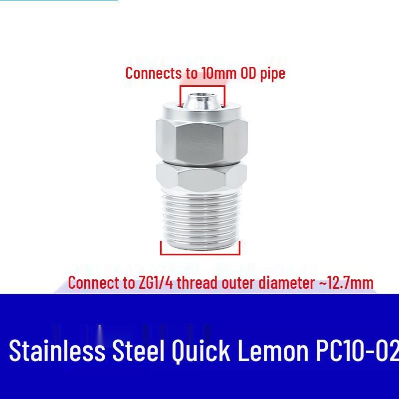304 Stainless Steel Pneumatic Quick Connect Fitting for Air Hose and PTFE Tube, PC8-02.