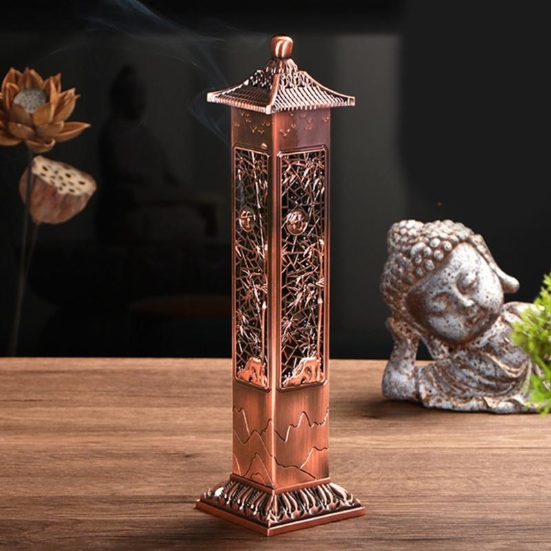 Antique Metal Bamboos Pattern Vertical Hollow Incenses Burners For Tea Room And Meditations With Stable Base Home Decors B03E