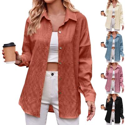 Damen Bluse mit langen Ärmeln und Knopfleiste, einfarbig, elegante Hemden