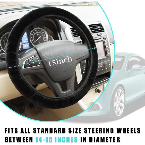Ziciner Elastic Fuzzy Steering Wheel Cover, 15'' Soft Steering Wheel Protector For Warm Winter, Anti-Slip Fluffy Car Wheel Covers, Universal Car