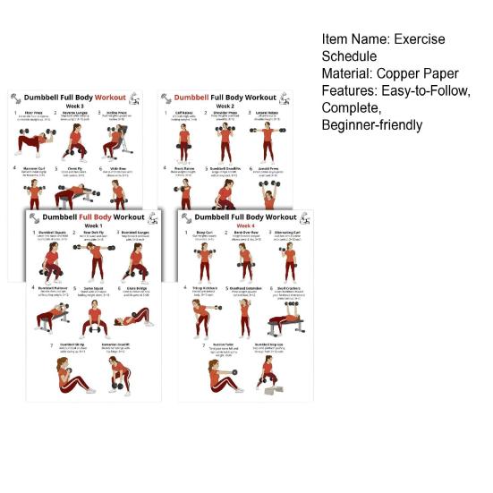 4 Stück Ganzkörper-Hantel-Trainingsplan 4-Wochen-Progressiver Trainingsleitfaden Schritt für Schritt