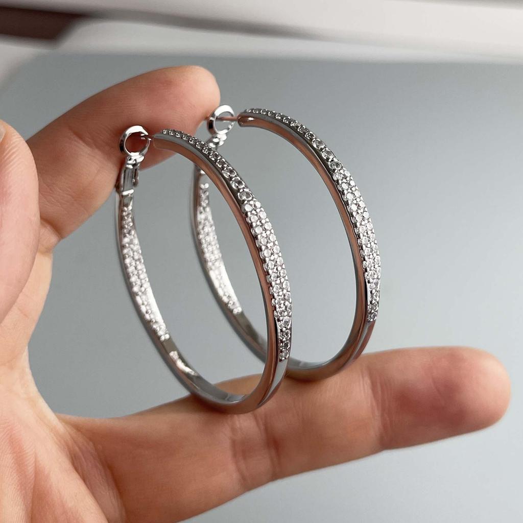 925 Sterling Silver Earrings For Women Trendy Geometric Big Round Zircon Earring Jewelry Prevent Allergy Party Gift Accessories