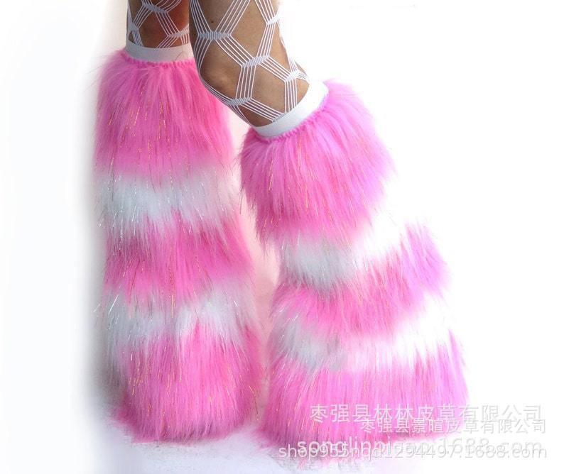 Subculture White Fluffy Socks Cover Women's Q Show Leg Ring Medium Tube Calf Socks Star Element Plush Leg Cover K