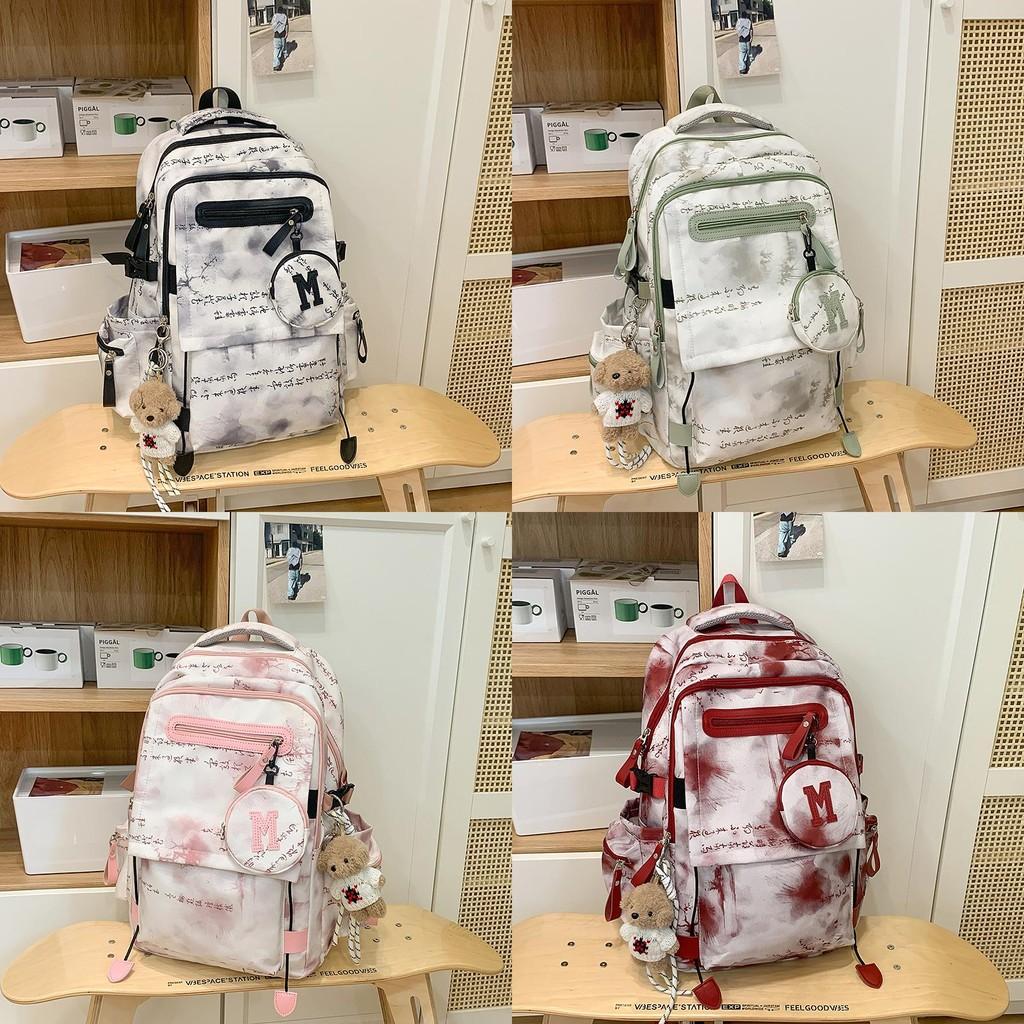Chinese Style Backpack For Girls And Boys Large Capacity Nylon College Daypack With Ink And Wash Print Design For Daily Use