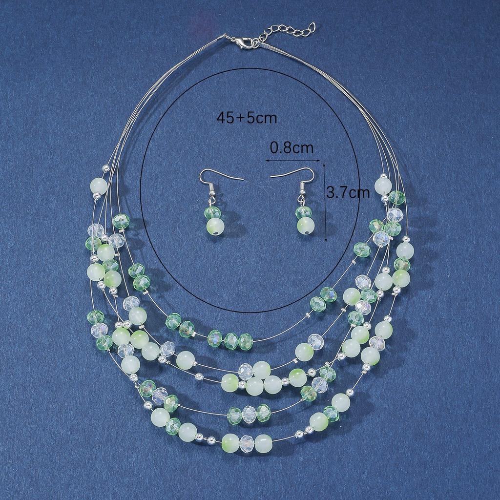 Böhmisches Halsketten-Ohrring-Set für Frauen, Perlen, Schmuck-Set, mehrschichtiges Halsband
