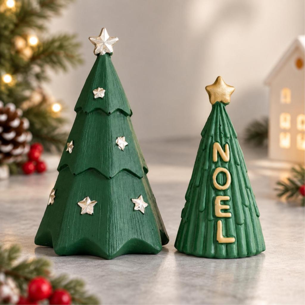2 Pieces Resin Christmas Tree Tabletop Ornament Indoor