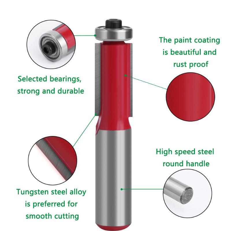 1/2 Shank End Dual Flutes Ball Bearing Flush Router Bit Straight Shank Trim Wood Milling Cutters for Woodworking