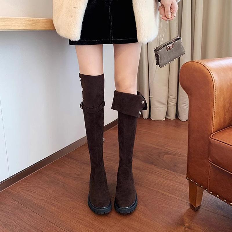 Grape mother, inner height increase, suede thick sole, thin elastic over knee boots, women's new boots