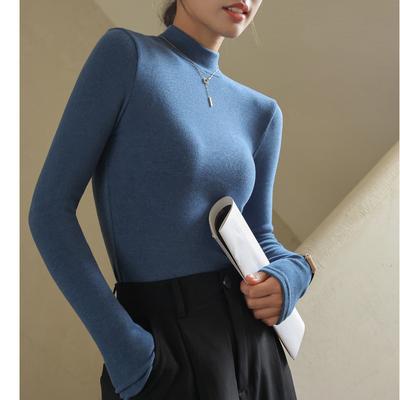 Autumn and Winter Women's Bottoming Shirt Half-high Neck Mid-collar Bottoming Shirt Inside The Thin Velvet Slim Long-sleeved Blouse