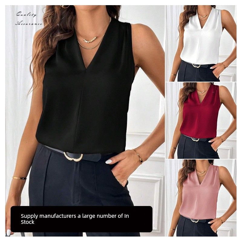 

2024 Satin V-neck Loose Solid Color Vest Burgundy M