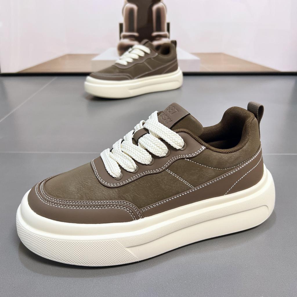 Leather men's shoes 2026 winter velvet thick soles increase height versatile student sports and leisure shoes retro board shoes cotton shoes tide