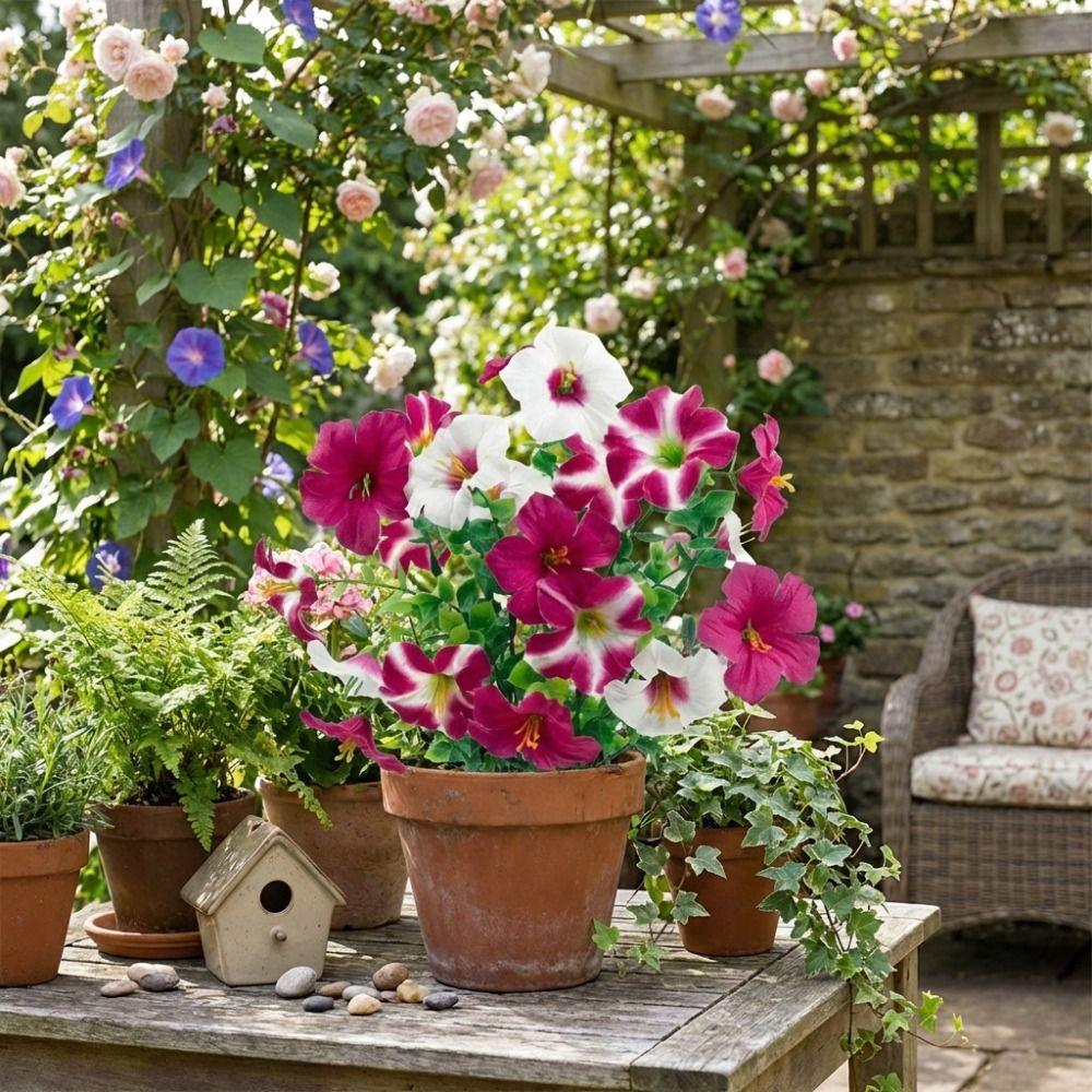 UV Resistant Silk Morning Glory Flowers Handmade Faux Plant Artificial Morning Glory  Porch Patio