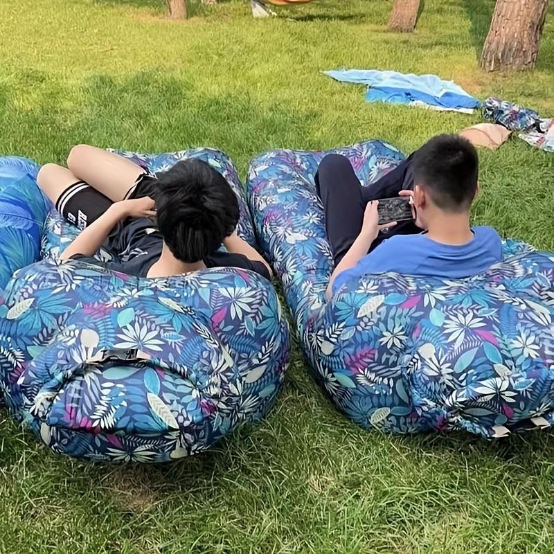 1-Person Tropical Print Quick-Inflating Beach Lounger - Durable Oxford Fabric, Self-Inflating Air Mattress for Camping, Festivals & Outdoor Relaxation