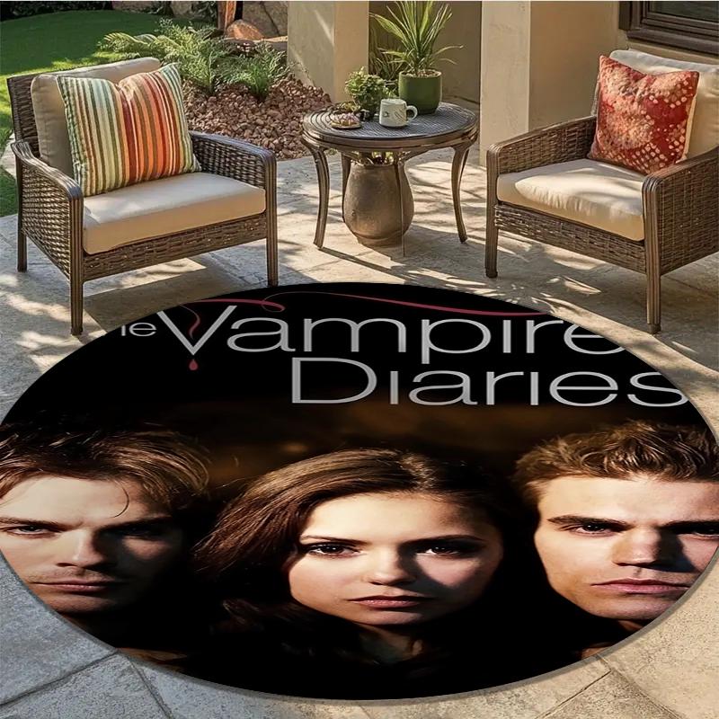 Tapete Redondo Cool TV The Vampire Diaries, Tapete para Sala de Estar Quarto Sofá Sala de Jogos Decoração, Tapete de Chão Antiderrapante Q0046