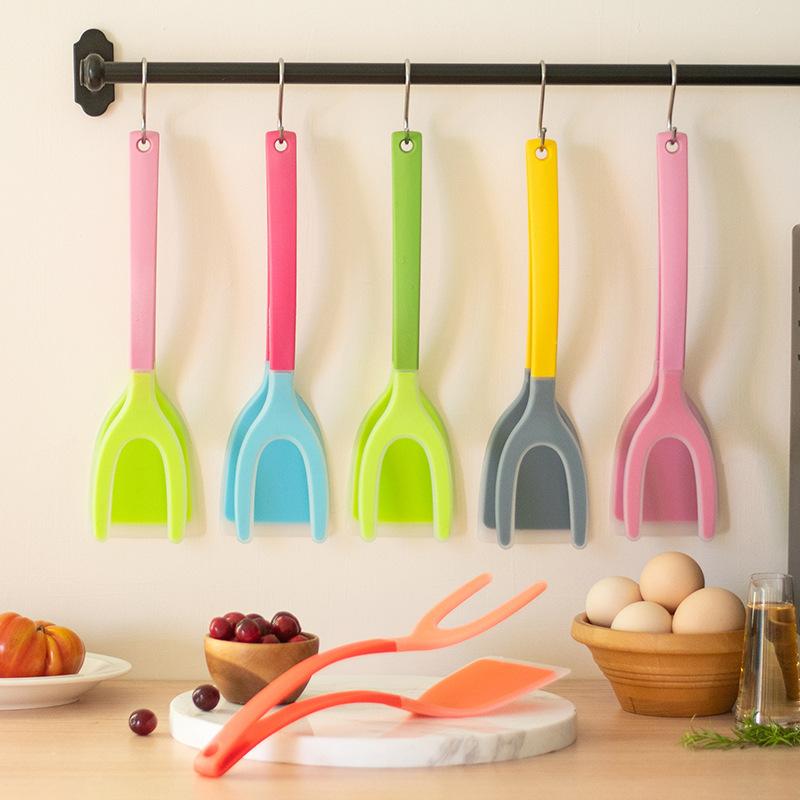 2-in-1 Silicone Spatula Clip Steak Spatula Non-slip Anti-scald Food Clip Kitchen Fry Fish Spatula Omelette Clip Flip