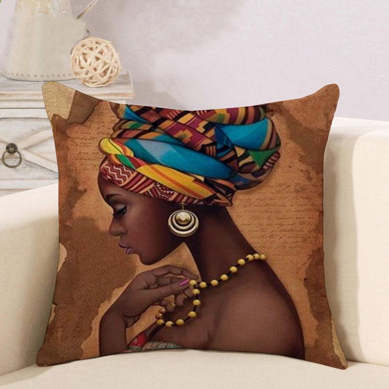 Decorative Tribal African Women Lifestyle Cushion Cover Stylish Linen Pillow Case For Unique Home Decor