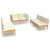 Vidaxl 6-Cz. Set da Giardino, Cuscini Crema, Pino
