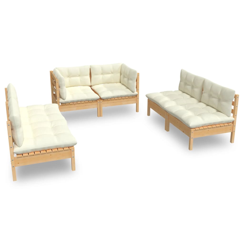 Vidaxl 6-Cz. Set da Giardino, Cuscini Crema, Pino