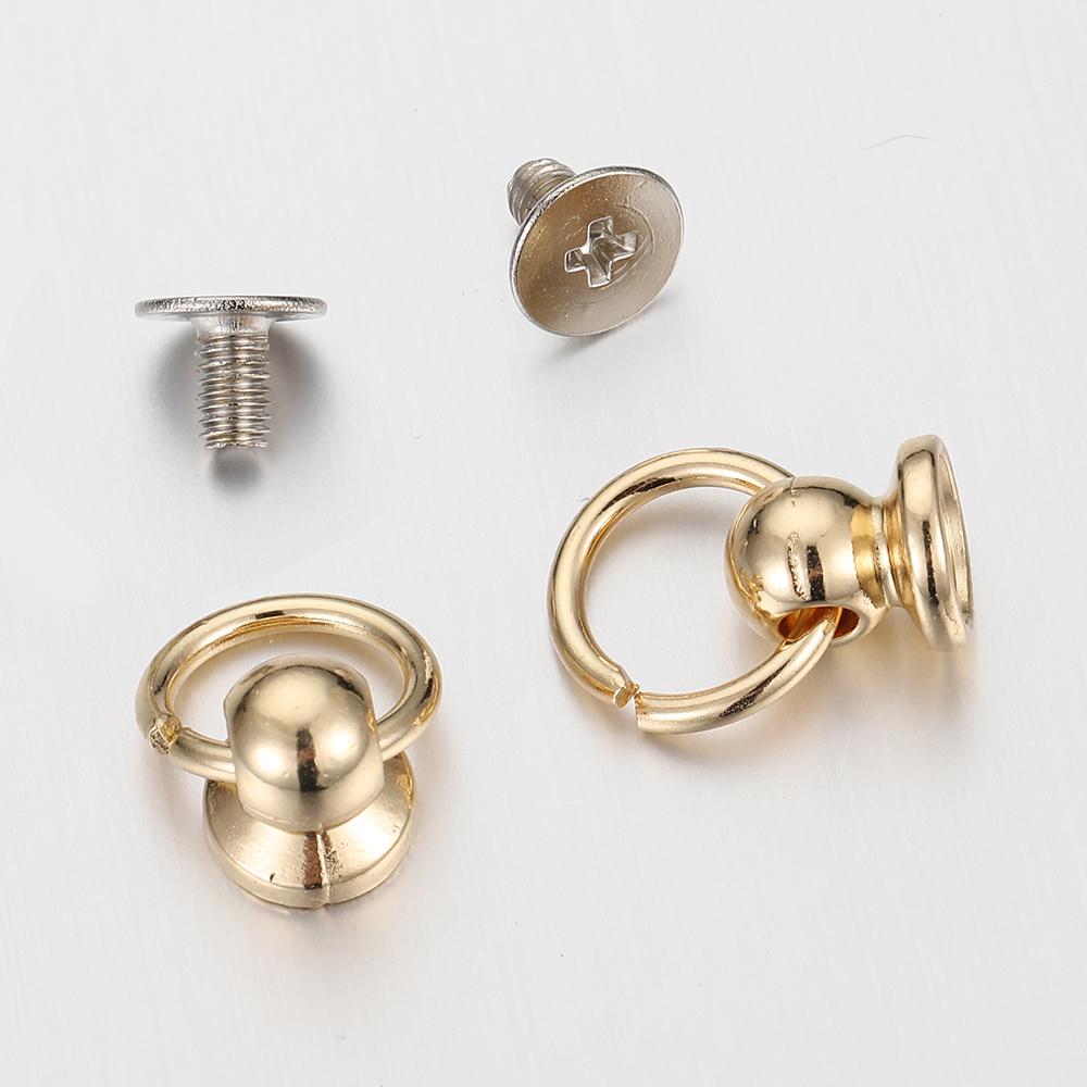 20pcs Metal Ball Post With O Ring Studs Rivets Nail Screwback Round Head Spots Spikes Leather Craft Phone Case Decor Accessories