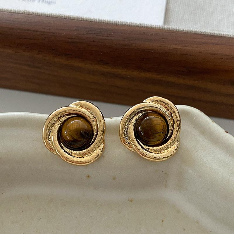 Geometriske ovale øredobber med stift, vridd kantdesign, premium følelse øredobber, middelalderske vintage franske retro øredobber