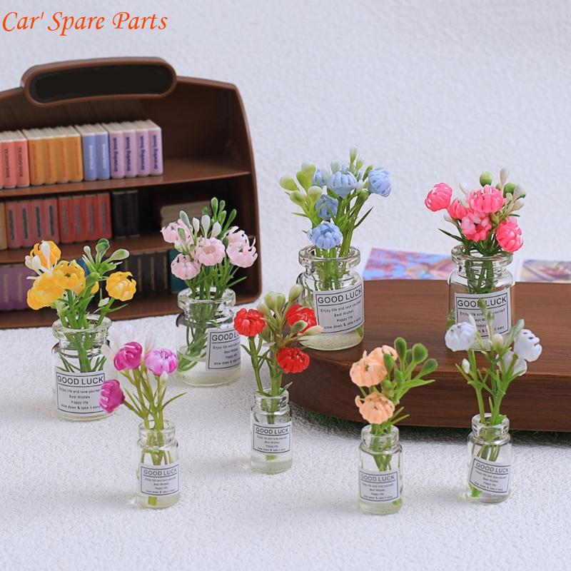 Y4UA Miniature Potted Flowers Ornament Car Dashboard Center Console Mount Greenery Decoration Glow Small Figurines Decors