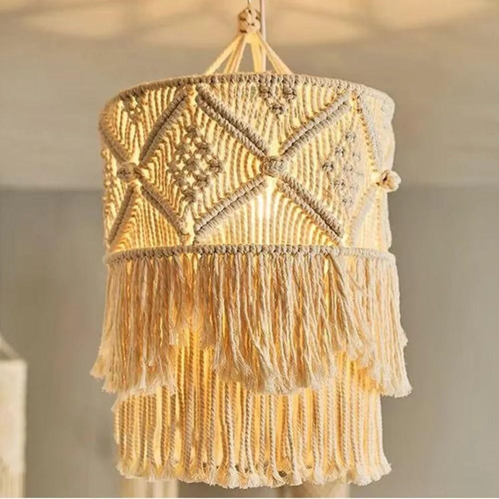 Tassel Detail Macrame Lampshade Woven Texture Woven Tapestry Lampshade Bedroom Headboard