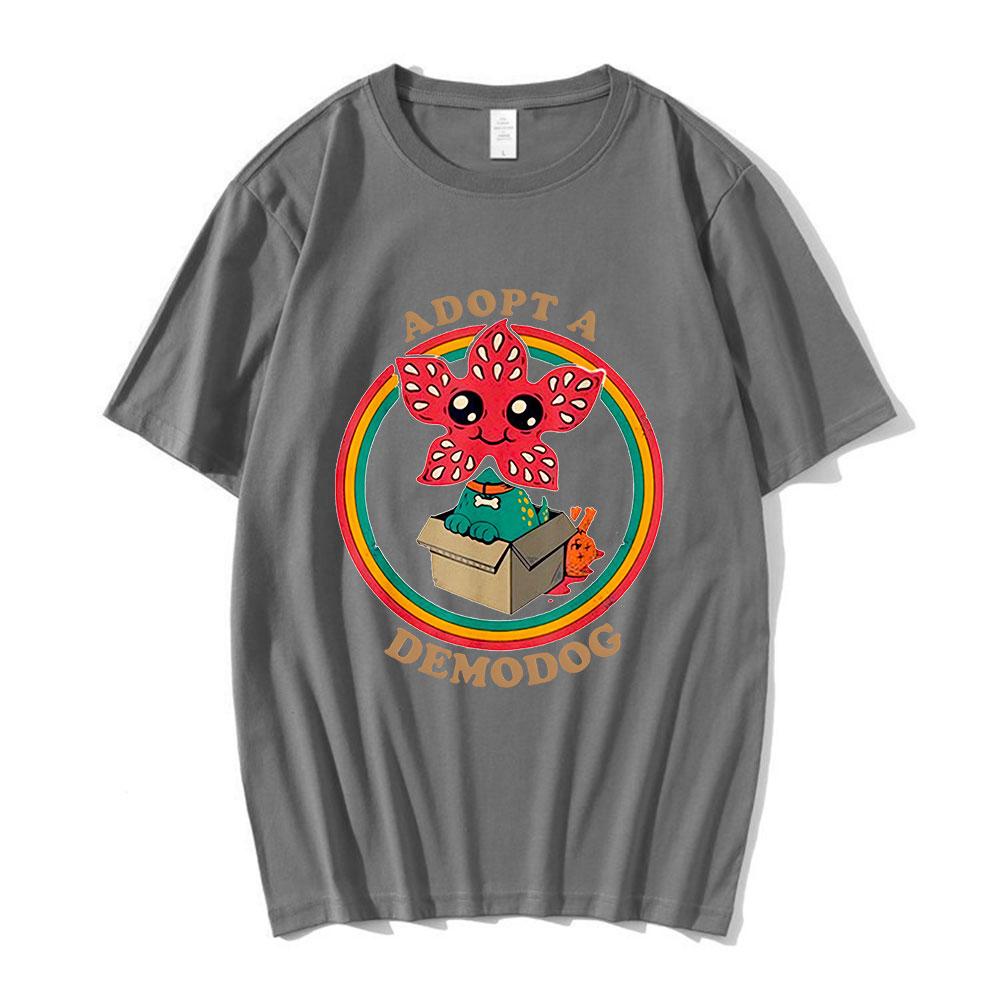 Adopt A Demogorgon Cute Man Eating Flower Pattern T-shirt Men's  Women's Cotton Casual T-shirt Fashion Retro Pure Cotton T-shirt