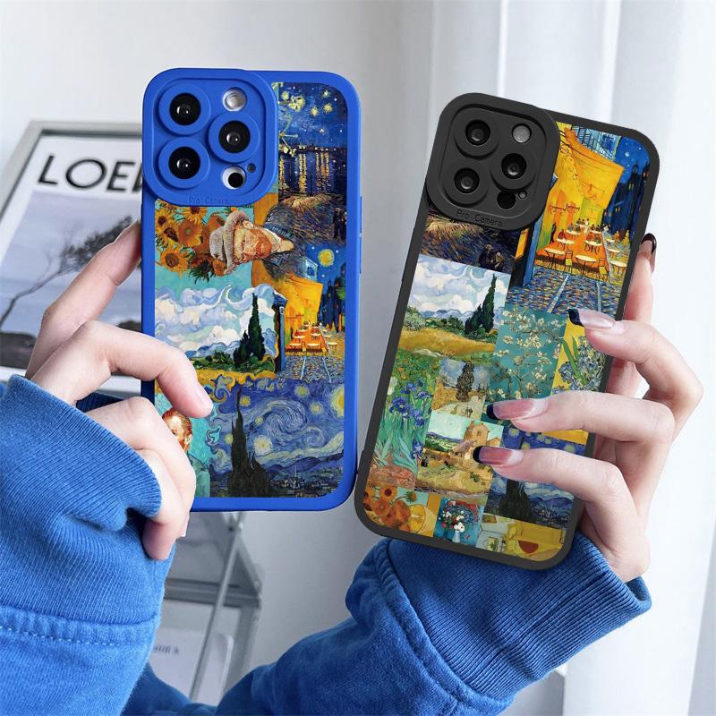 Vintage Van Gogh Handyhülle für iPhone 8 7 Plus SE2 13 12 11 14 Pro Max Puzzle Illustration Handy Rückseite für iPhone X XS XR