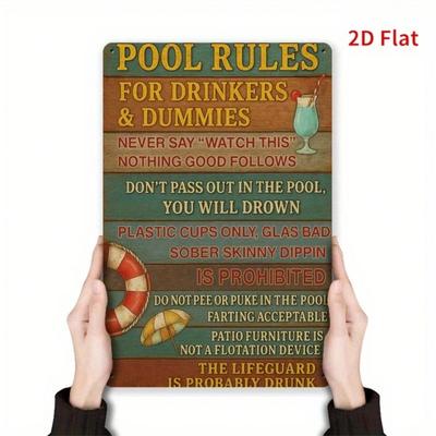 Vintage Pool Rules Metal Sign 8x12 Inch Wall Decor Outdoor