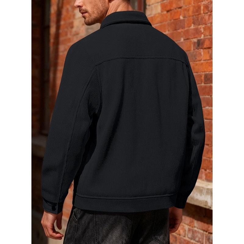 Spring Corduroy Single-breasted Casual Collar Long-sleeved Shirt Casual Sports Pocket Jacket Men