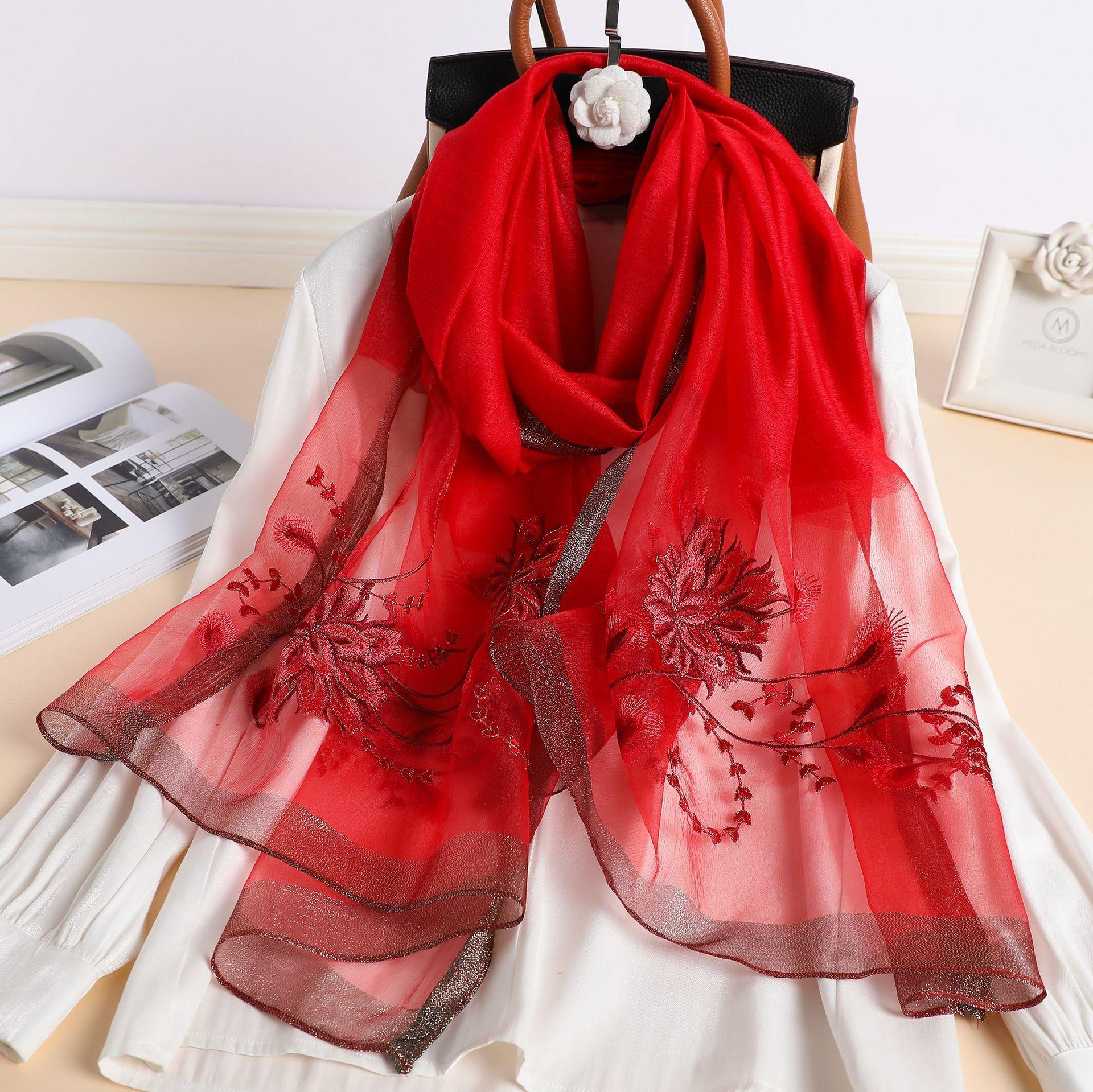 

Silk Women Scarf Warm Wool Shawls Wraps Floral Pashmina Embroidery Scarves Foulard hijabs Solid Long Female Bandana 70x180cm