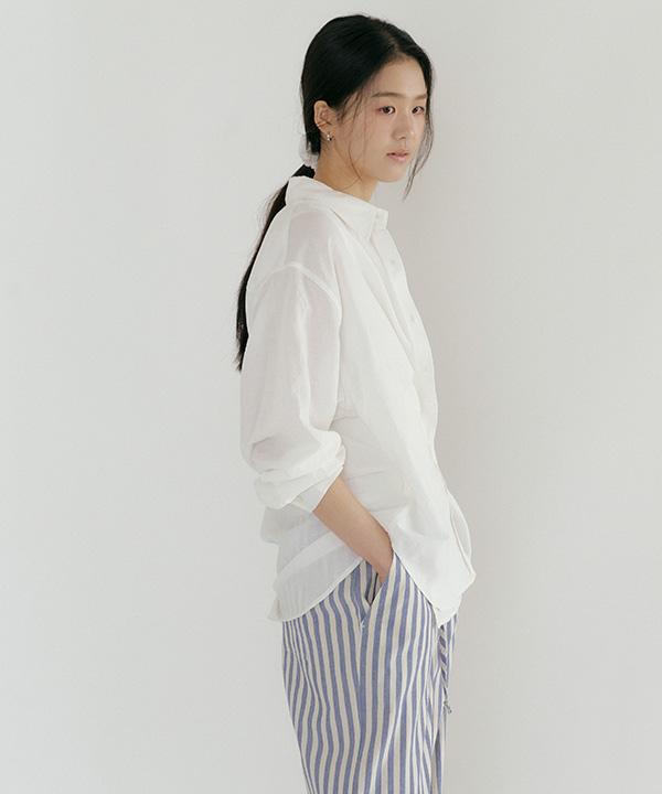 Lingseoul Linen Bamboo Blended Wrap Shirt-White