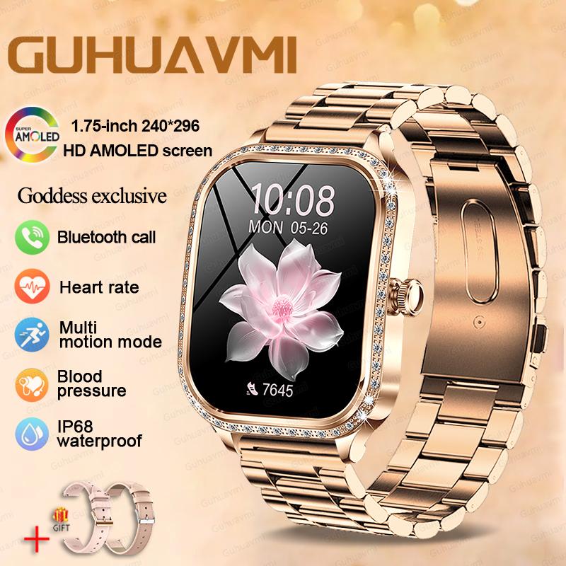New Lady Fashion Smart Watch Women AMOLED HD Screen Heart Rate Bluetooth Call IP68 Waterproof Sports SmartWatch