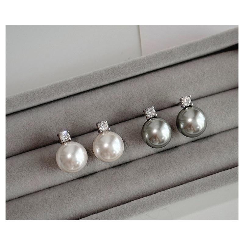Classic Retro Elegant Pearl Zircon Stud Earrings 925 Silver For Women Jewelry