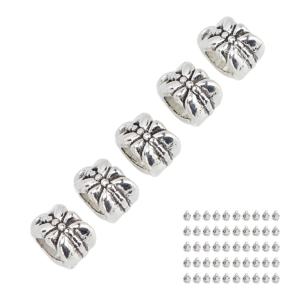 50Pcs Beard Beads Hair Braiding Beads Antique Silver Metal Finish Moderate Size Exquisite Dreadlocks Beads