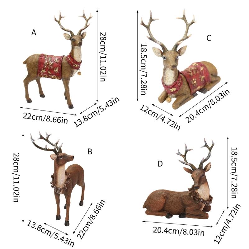 Christmas Decorations Realistic Reindeer Figurines with Long Antler and Feet Tabletop Centerpieces for Home Decors
