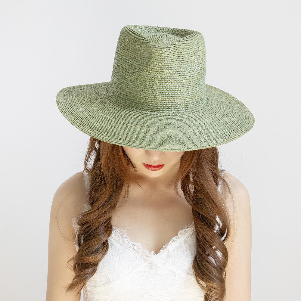 Spring and summer new fashion casual hand-woven dyed raffia wide-brimmed jazz hat outdoor beach sunscreen shading straw hat